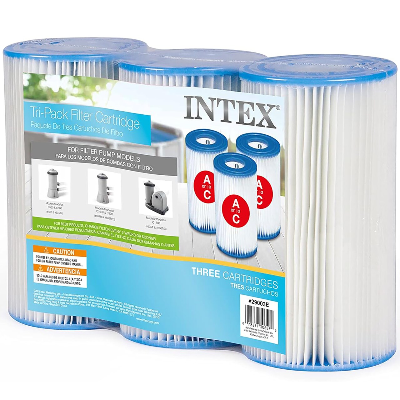 Intex: Krystal Clear: Filter Cartridge Replacement - Type A, 3 Pack - A & C Pool Pump Compatibility, Dacron Paper, Efficient Water Filtration, 29003E